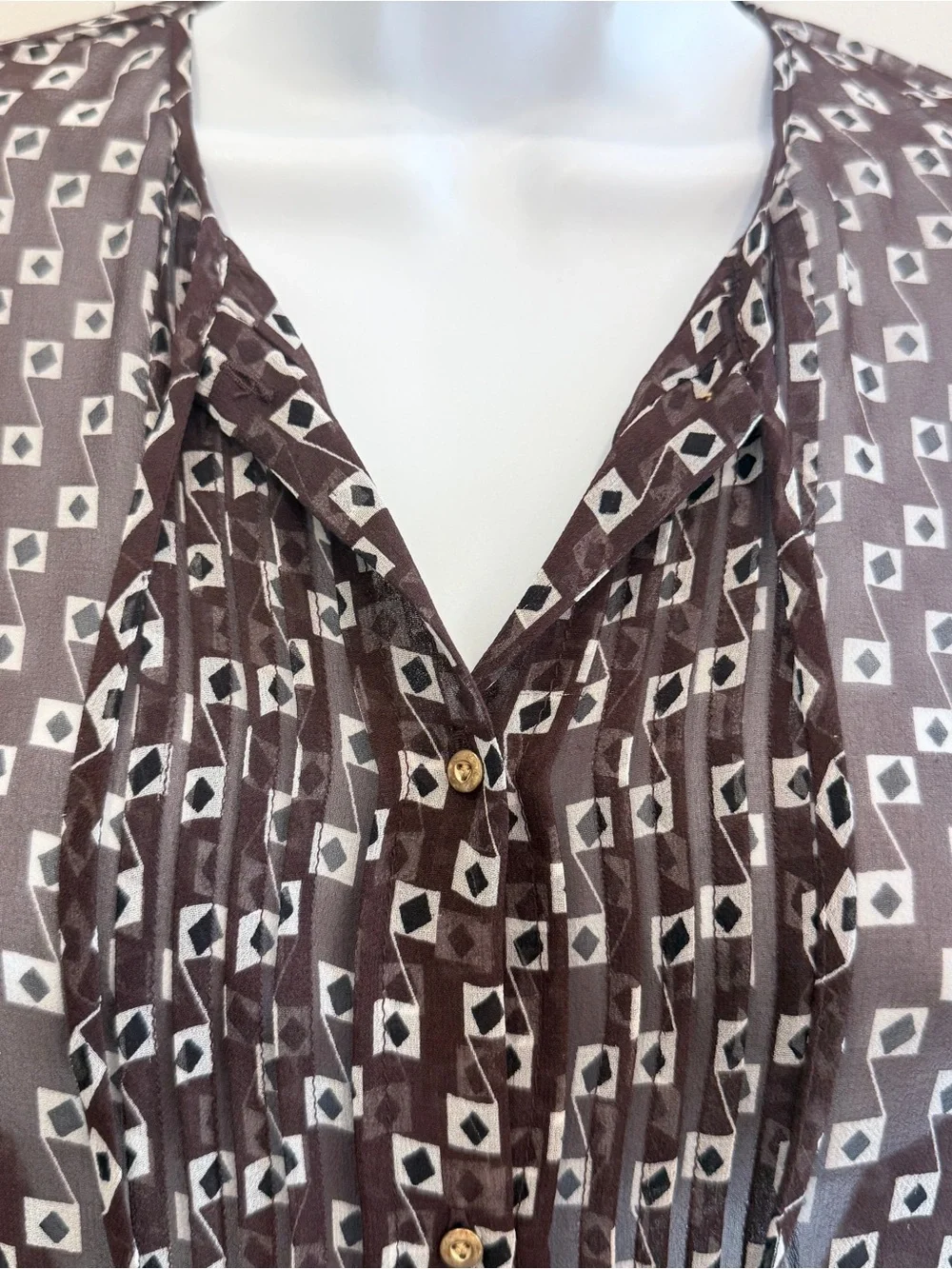 Diane von Furstenberg Brown & Cream Geometric Silk Blouse - Picture 3 of 5